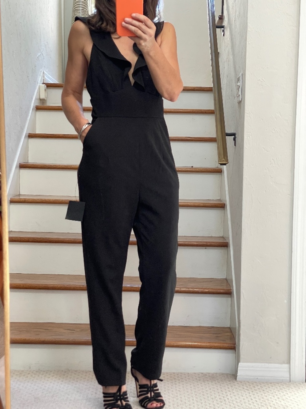 Lulus ruffled sleeveless jersey black jumpsuit women M NWT